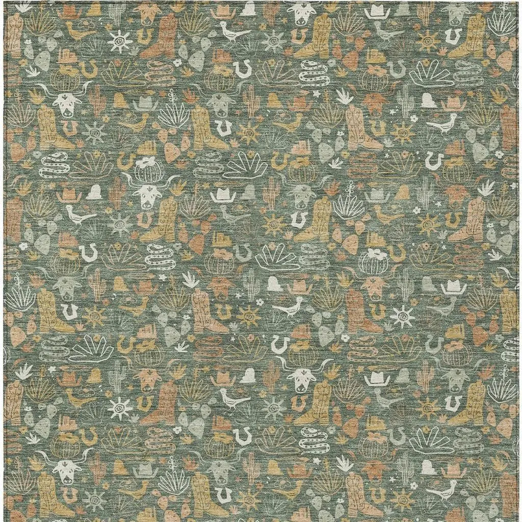 5' X 8' Green And Brown Stars Washable Indoor Outdoor Area Rug Homeroots Outdoor