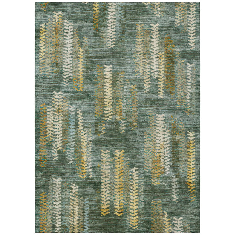 5' X 8' Green And Brown Striped Washable Indoor Outdoor Area Rug Homeroots Outdoor