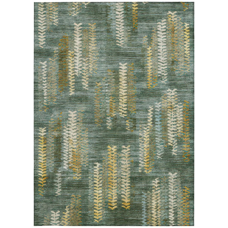 5' X 8' Green And Brown Striped Washable Indoor Outdoor Area Rug Homeroots Outdoor