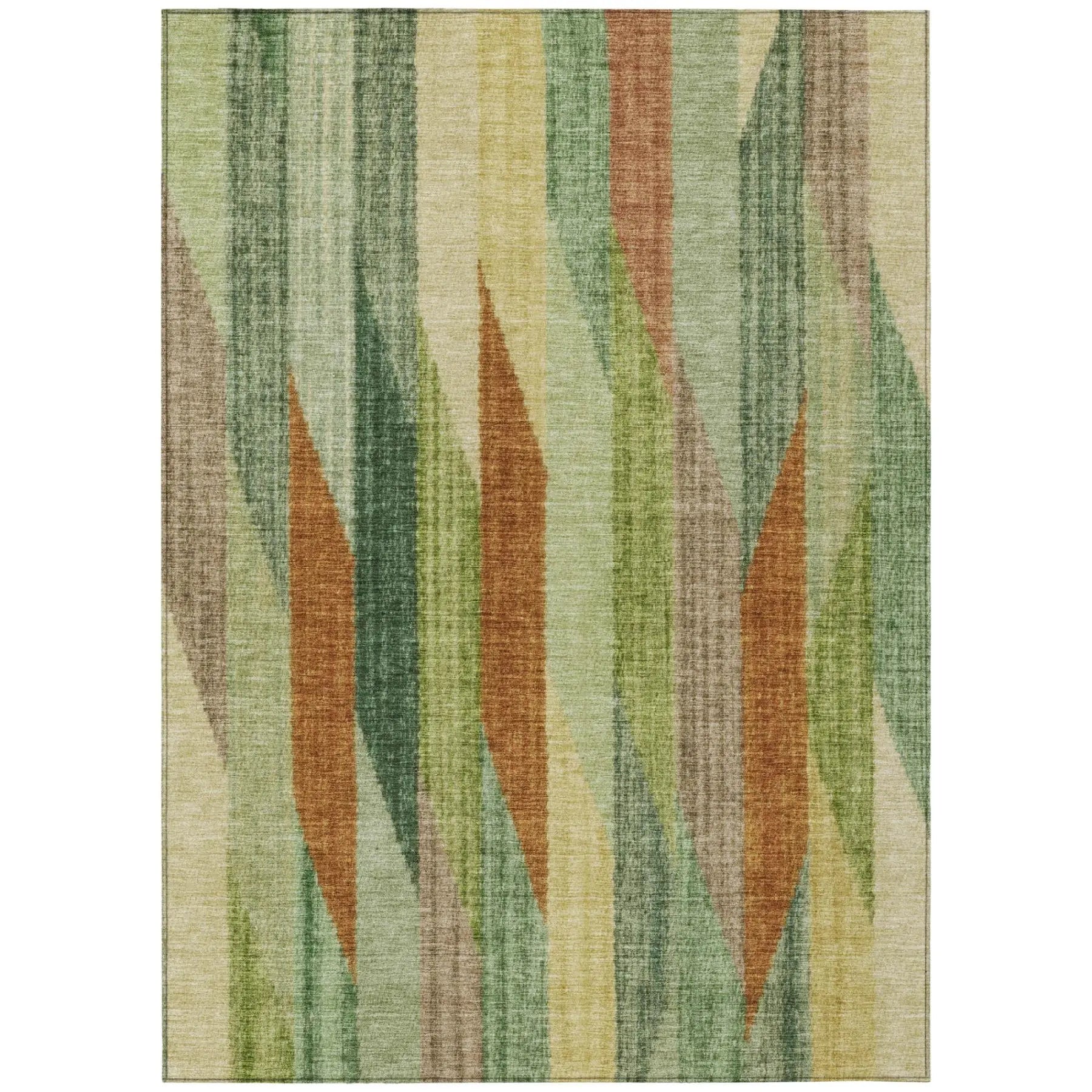 5' X 8' Green And Brown Striped Washable Indoor Outdoor Area Rug Homeroots Outdoor