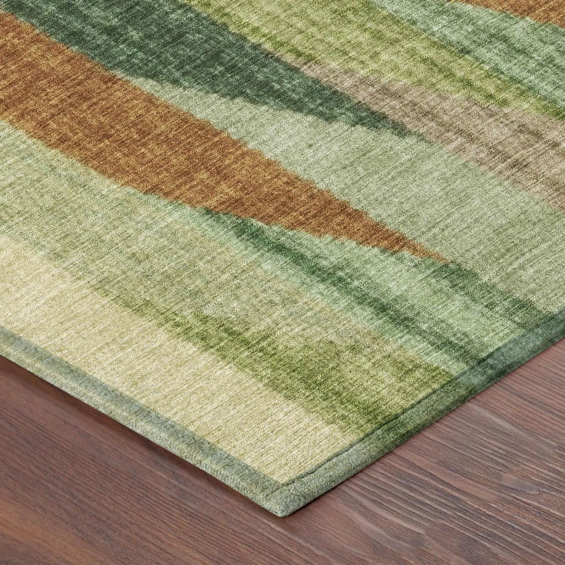 5' X 8' Green And Brown Striped Washable Indoor Outdoor Area Rug Homeroots Outdoor