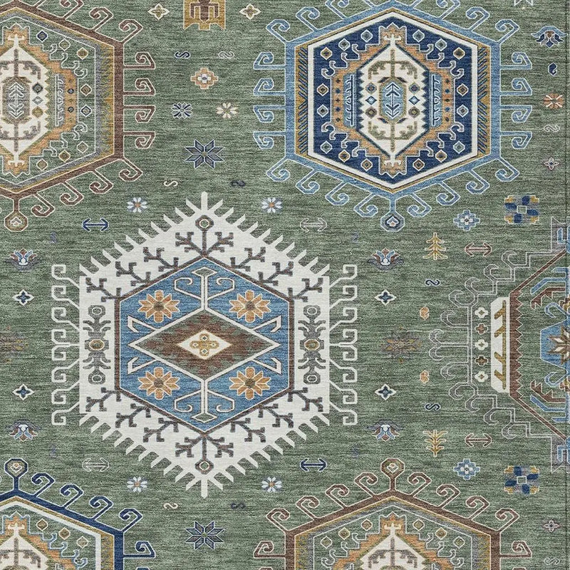 5' X 8' Green And Brown Tribal Washable Indoor Outdoor Area Rug Homeroots Outdoor