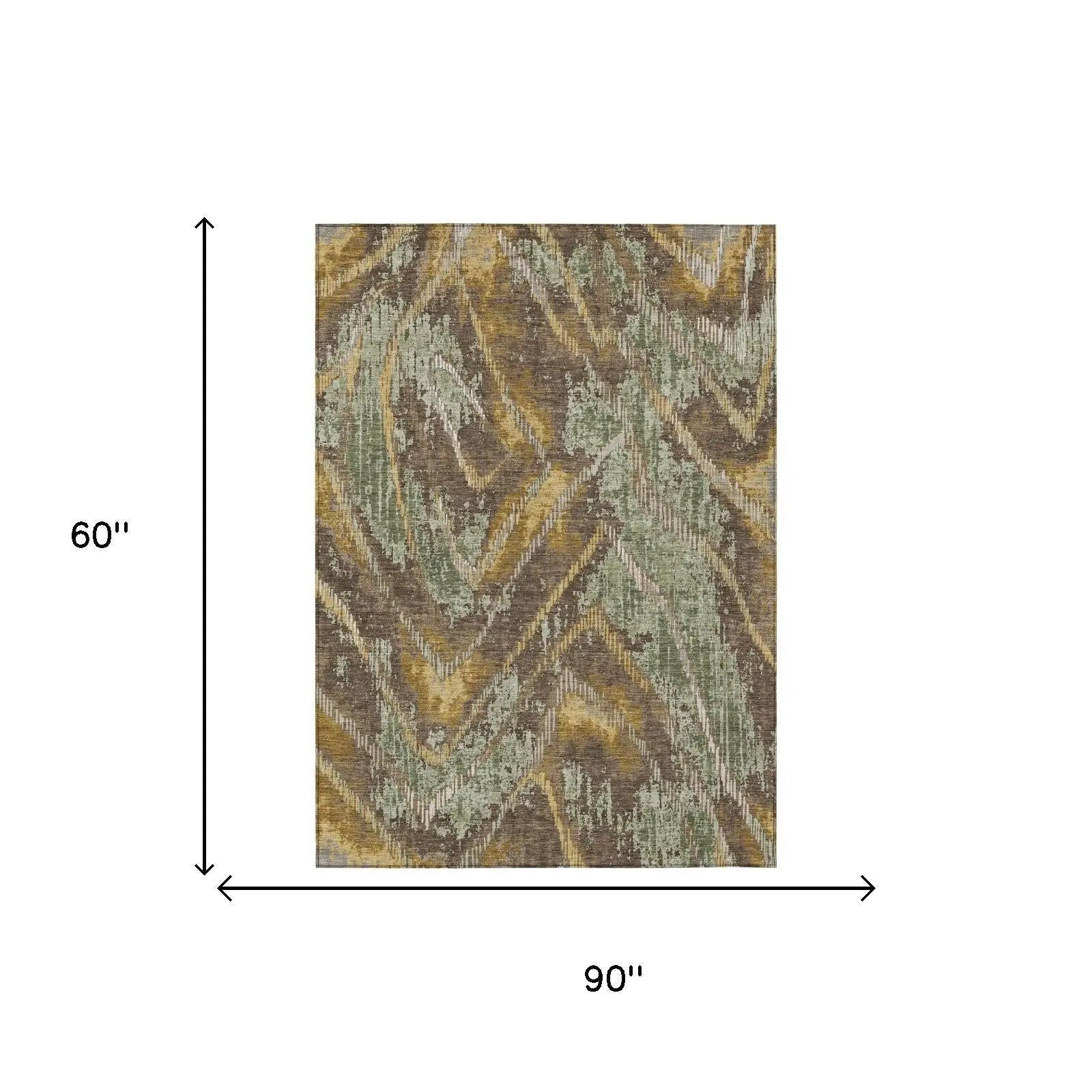 5' X 8' Green And Chocolate Abstract Washable Indoor Outdoor Area Rug Homeroots Outdoor