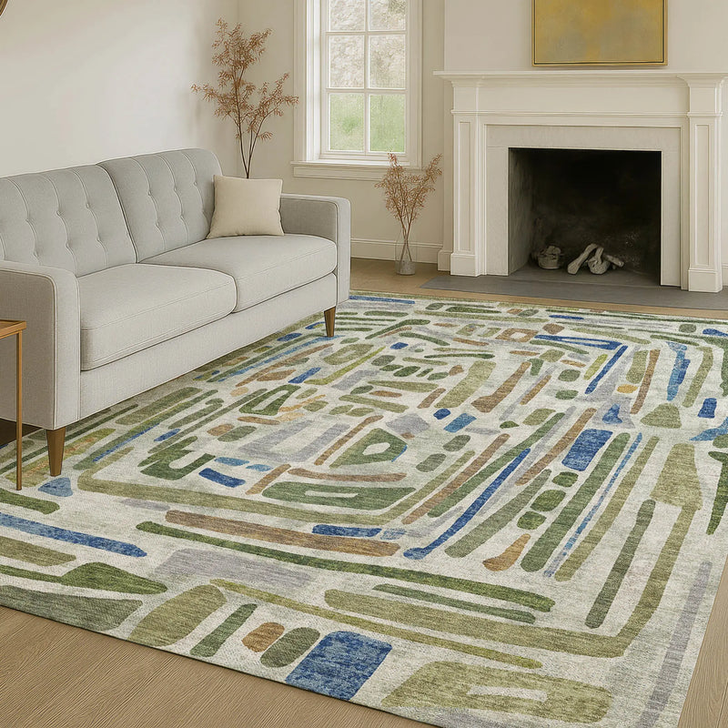 5' X 8' Green And Copper Abstract Washable Indoor Outdoor Area Rug Homeroots Outdoor