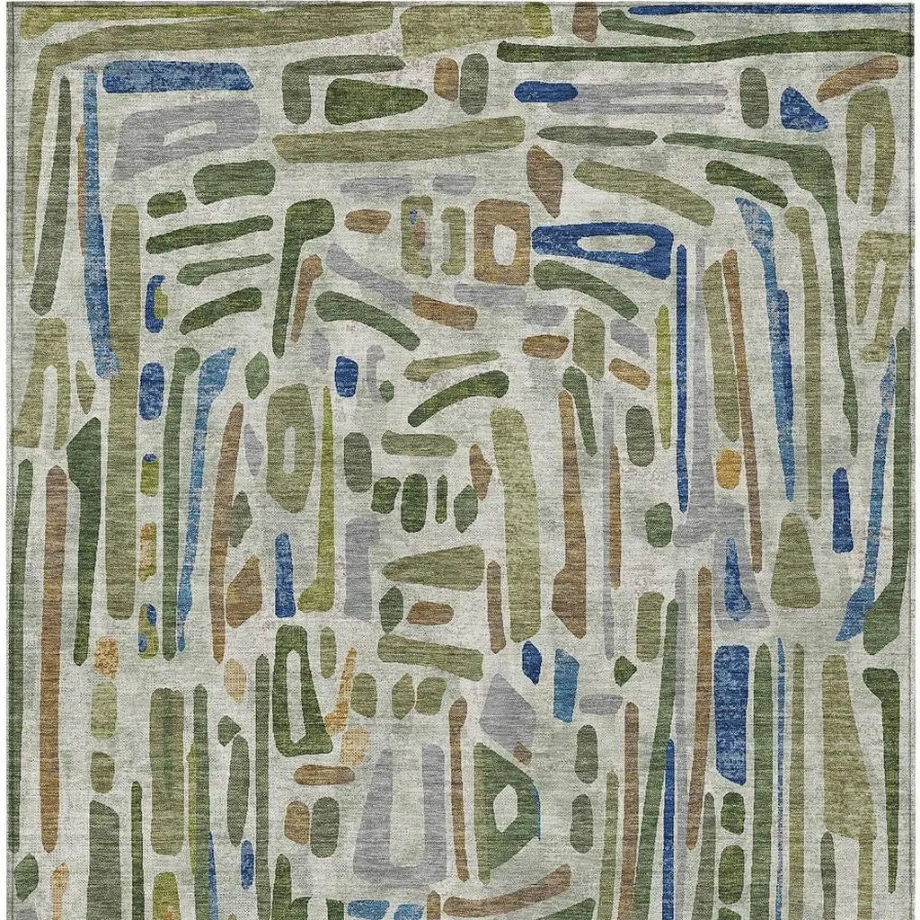 5' X 8' Green And Copper Abstract Washable Indoor Outdoor Area Rug Homeroots Outdoor