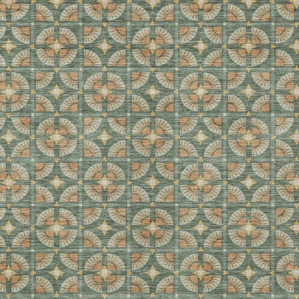 5' X 8' Green And Copper Geometric Washable Indoor Outdoor Area Rug Homeroots Outdoor