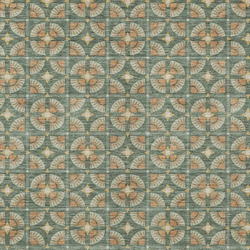 5' X 8' Green And Copper Geometric Washable Indoor Outdoor Area Rug Homeroots Outdoor