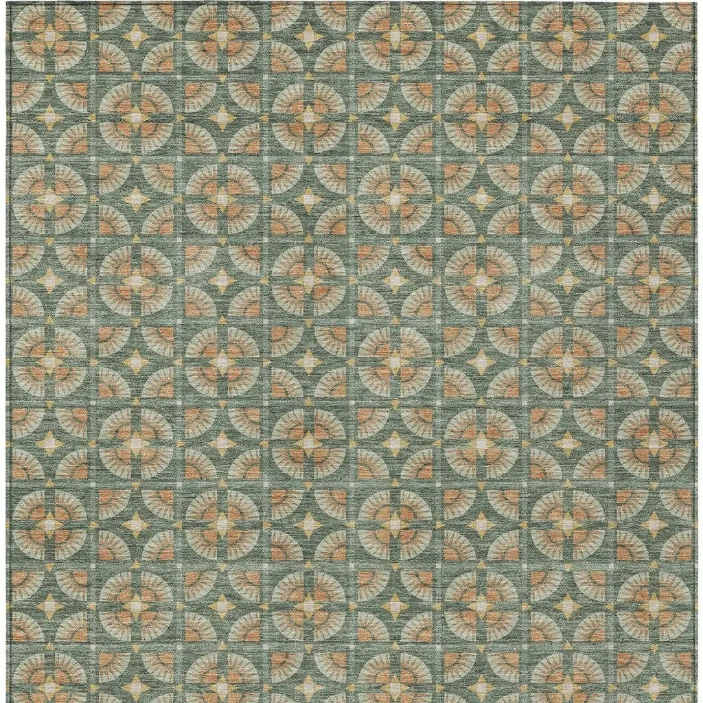 5' X 8' Green And Copper Geometric Washable Indoor Outdoor Area Rug Homeroots Outdoor