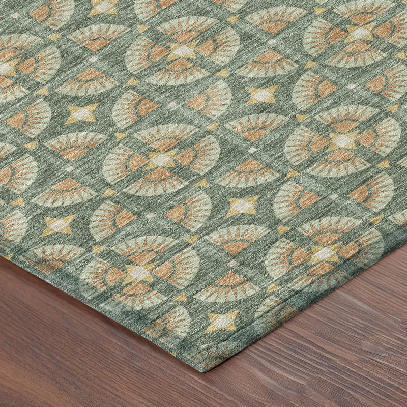 5' X 8' Green And Copper Geometric Washable Indoor Outdoor Area Rug Homeroots Outdoor