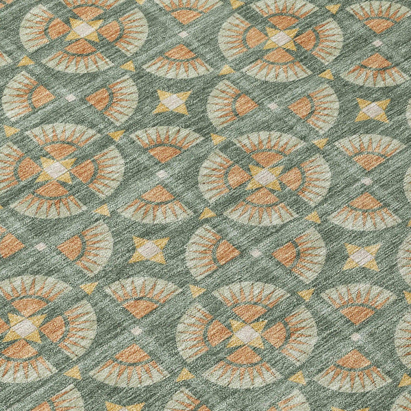 5' X 8' Green And Copper Geometric Washable Indoor Outdoor Area Rug Homeroots Outdoor