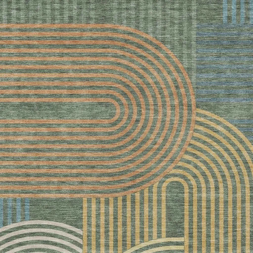 5' X 8' Green And Copper Geometric Washable Indoor Outdoor Area Rug Homeroots Outdoor