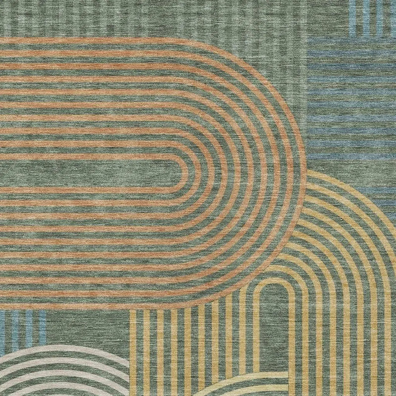 5' X 8' Green And Copper Geometric Washable Indoor Outdoor Area Rug Homeroots Outdoor