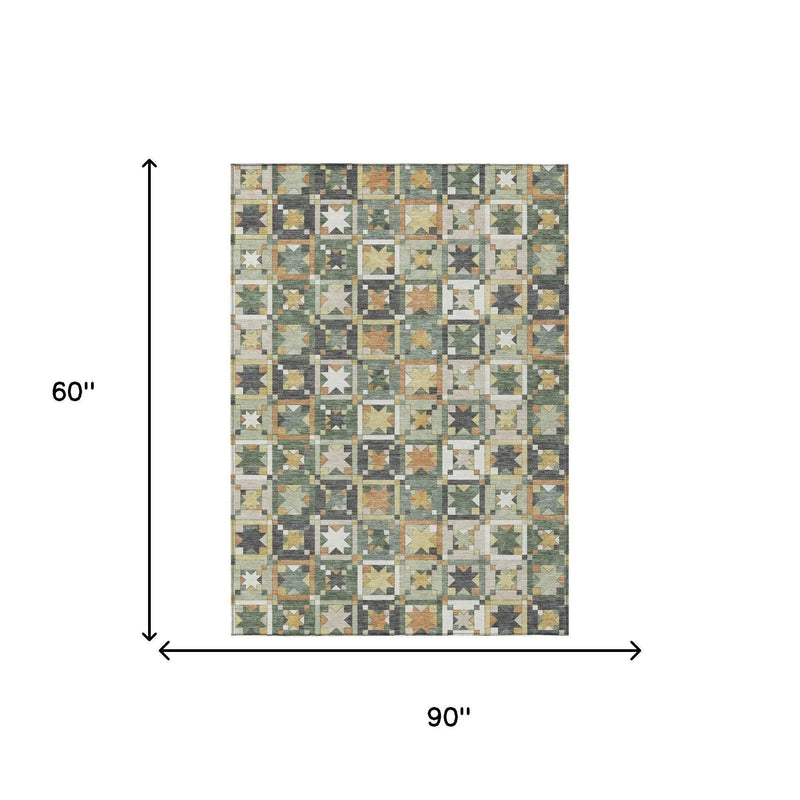 5' X 8' Green And Copper Patchwork Washable Indoor Outdoor Area Rug Homeroots Outdoor