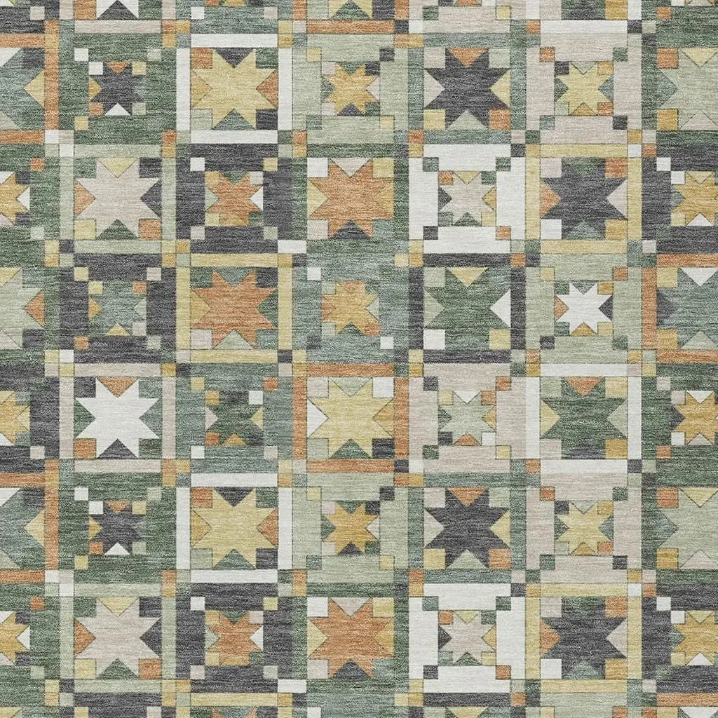 5' X 8' Green And Copper Patchwork Washable Indoor Outdoor Area Rug Homeroots Outdoor