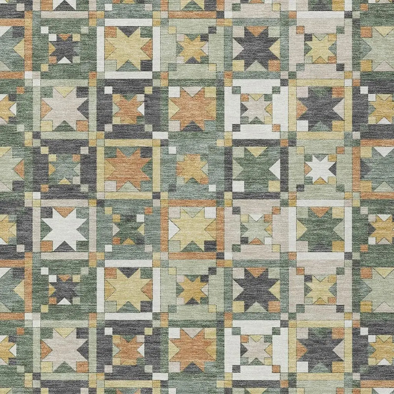 5' X 8' Green And Copper Patchwork Washable Indoor Outdoor Area Rug Homeroots Outdoor