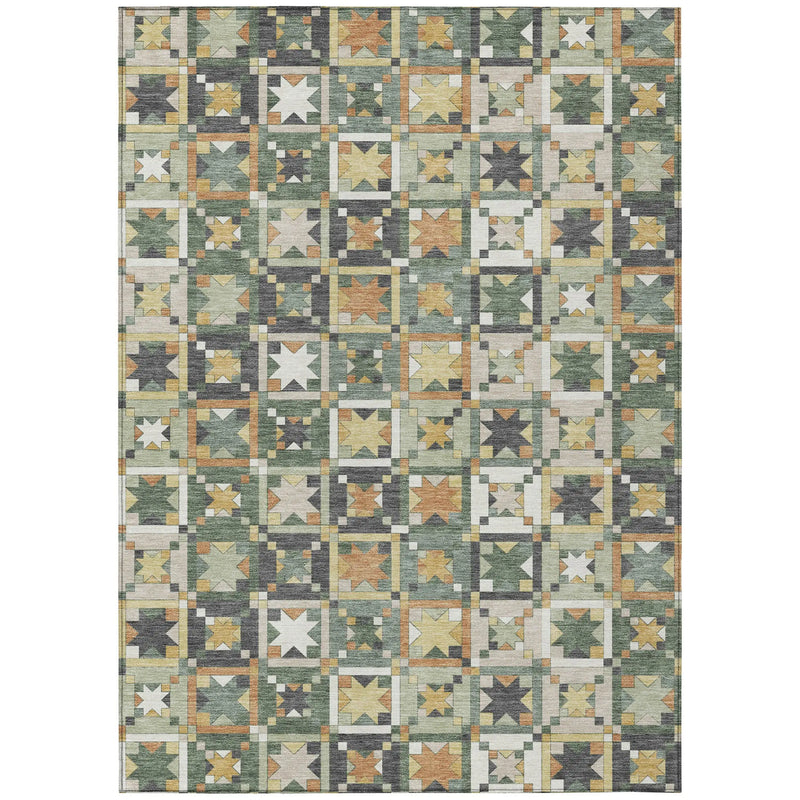 5' X 8' Green And Copper Patchwork Washable Indoor Outdoor Area Rug Homeroots Outdoor