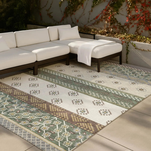 5' X 8' Green And Copper Striped Washable Indoor Outdoor Area Rug Homeroots Outdoor