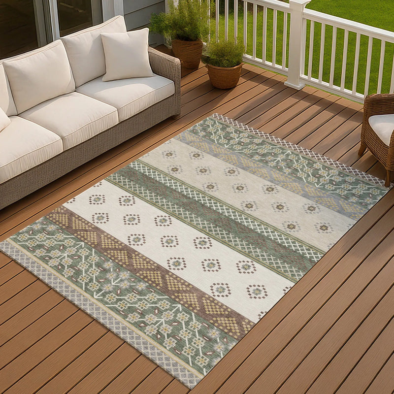 5' X 8' Green And Copper Striped Washable Indoor Outdoor Area Rug Homeroots Outdoor