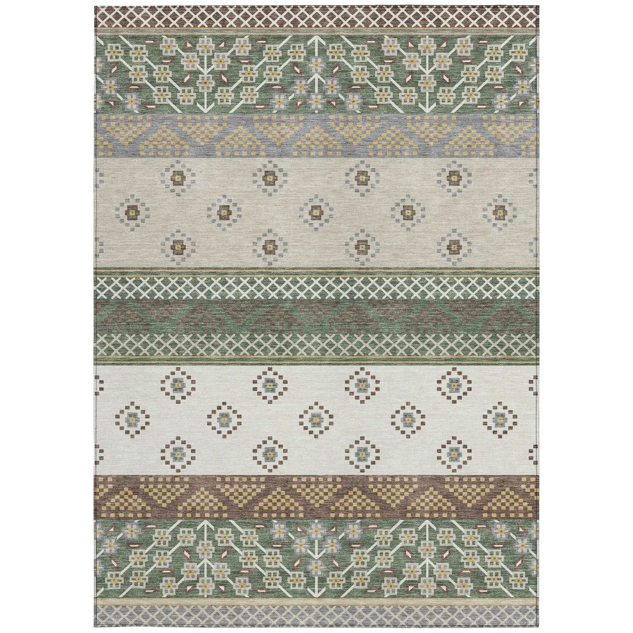 5' X 8' Green And Copper Striped Washable Indoor Outdoor Area Rug Homeroots Outdoor