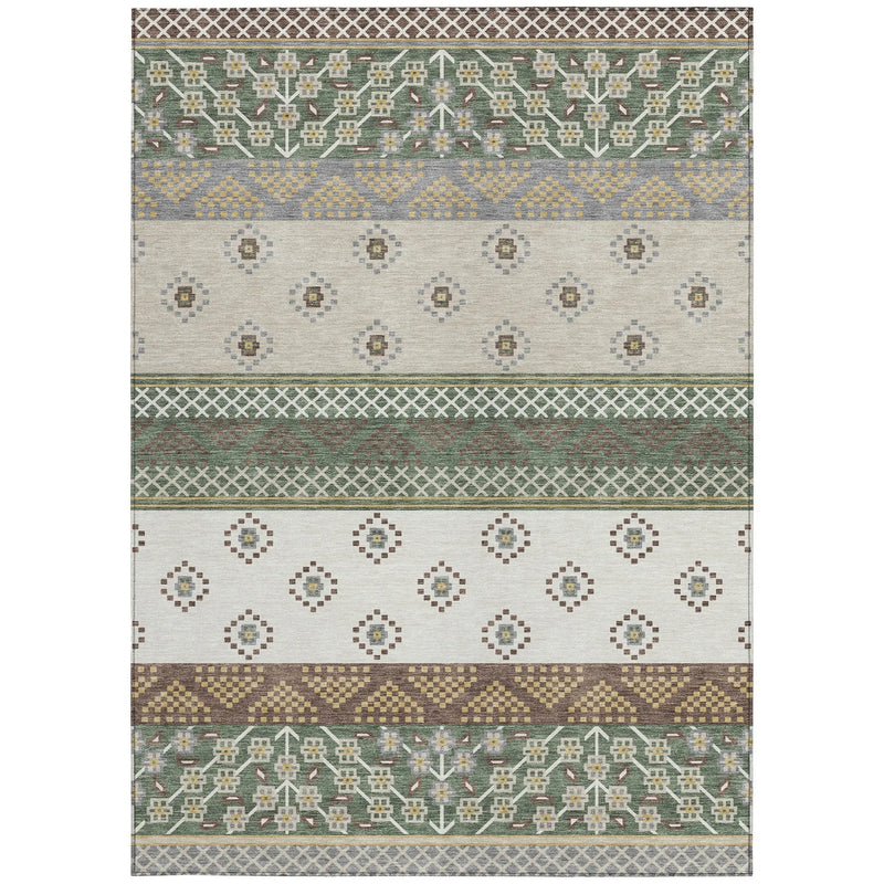 5' X 8' Green And Copper Striped Washable Indoor Outdoor Area Rug Homeroots Outdoor