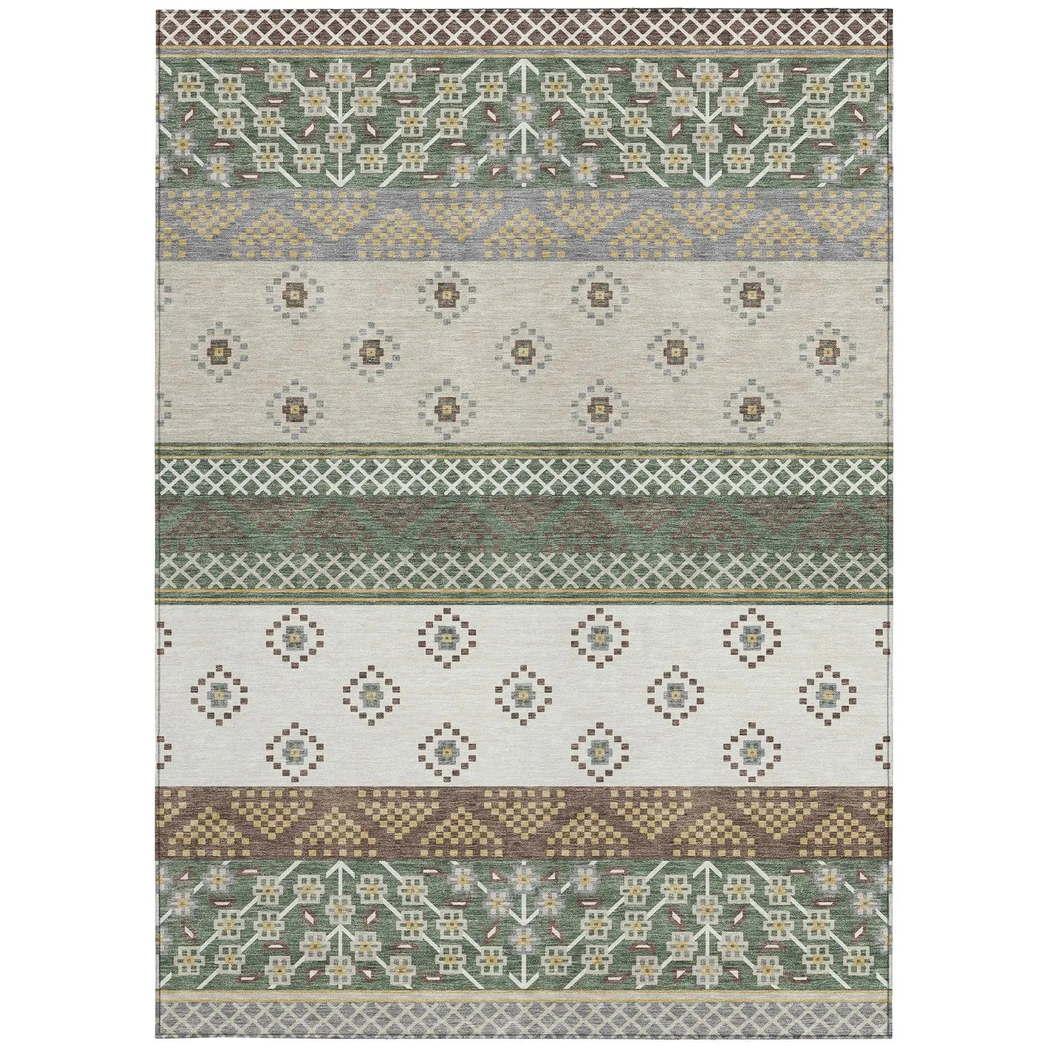 5' X 8' Green And Copper Striped Washable Indoor Outdoor Area Rug Homeroots Outdoor