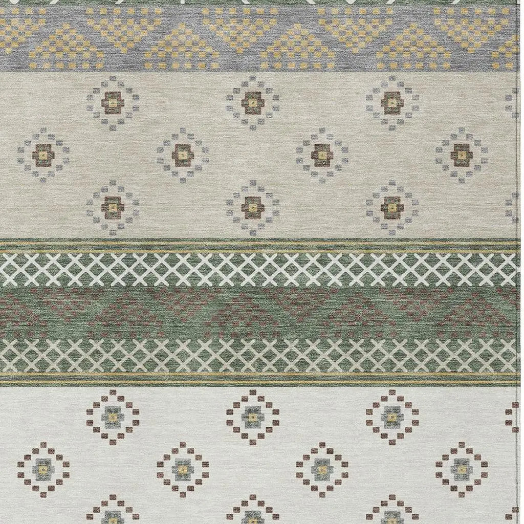 5' X 8' Green And Copper Striped Washable Indoor Outdoor Area Rug Homeroots Outdoor