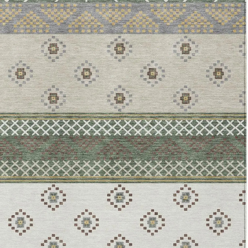 5' X 8' Green And Copper Striped Washable Indoor Outdoor Area Rug Homeroots Outdoor