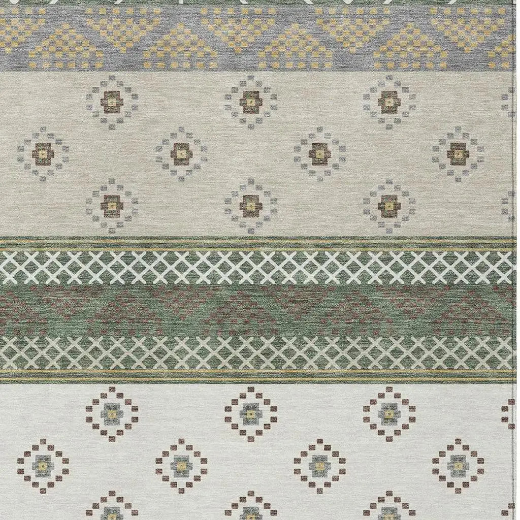 5' X 8' Green And Copper Striped Washable Indoor Outdoor Area Rug Homeroots Outdoor