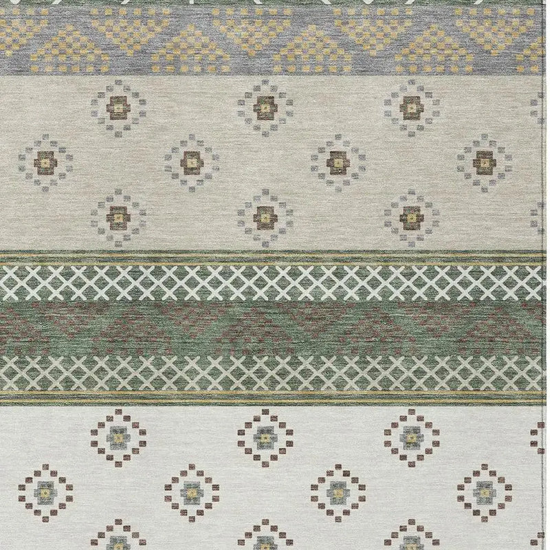 5' X 8' Green And Copper Striped Washable Indoor Outdoor Area Rug Homeroots Outdoor