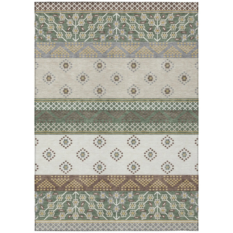 5' X 8' Green And Copper Striped Washable Indoor Outdoor Area Rug Homeroots Outdoor