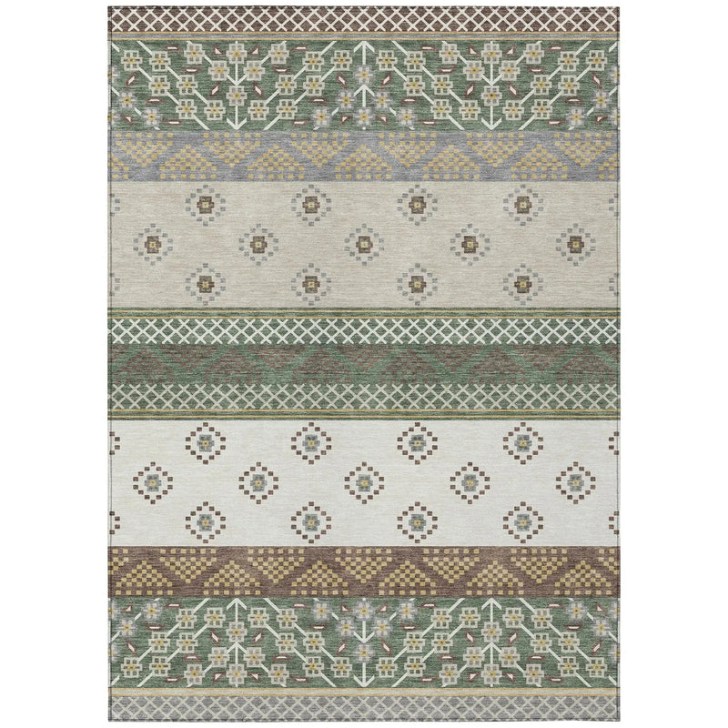 5' X 8' Green And Copper Striped Washable Indoor Outdoor Area Rug Homeroots Outdoor