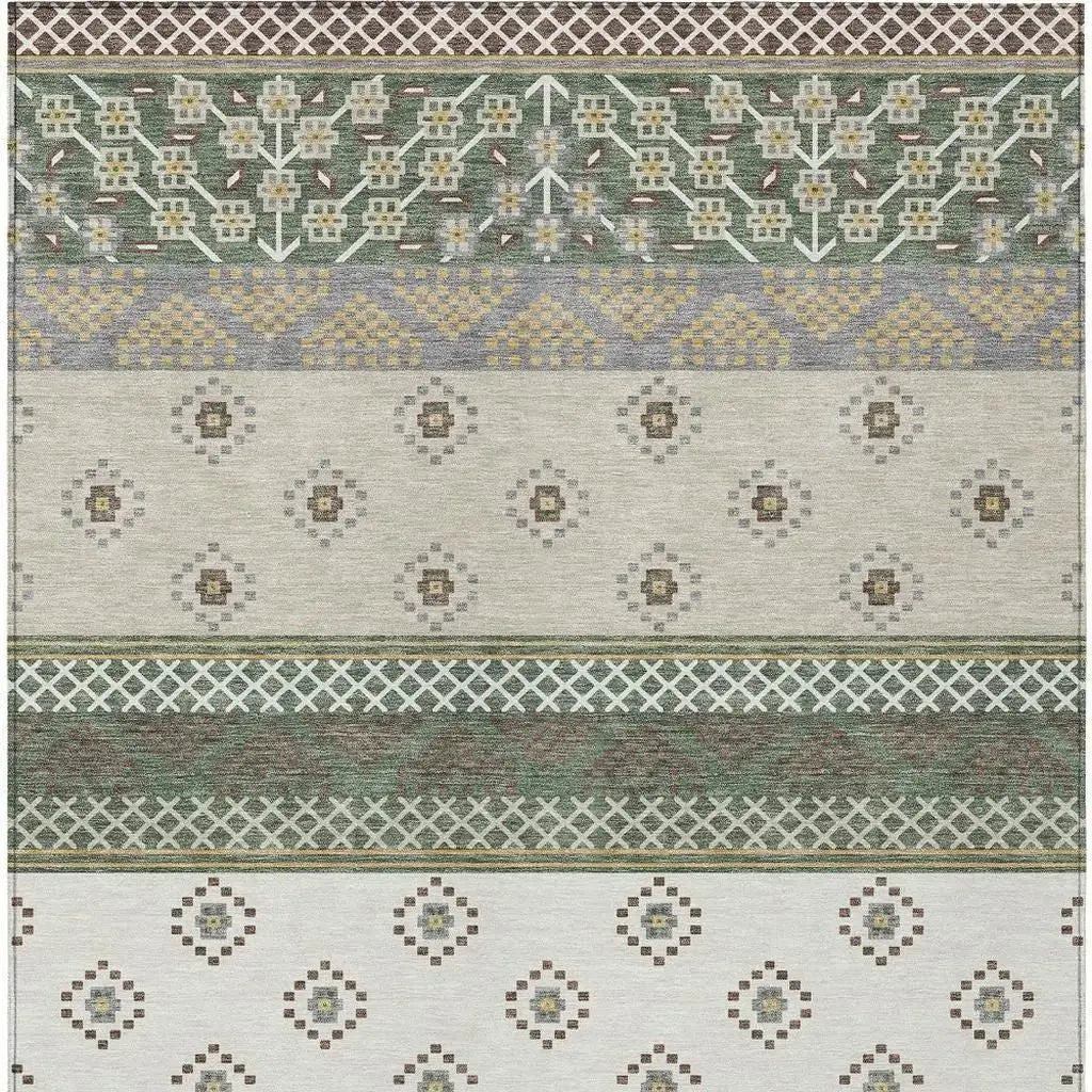5' X 8' Green And Copper Striped Washable Indoor Outdoor Area Rug Homeroots Outdoor