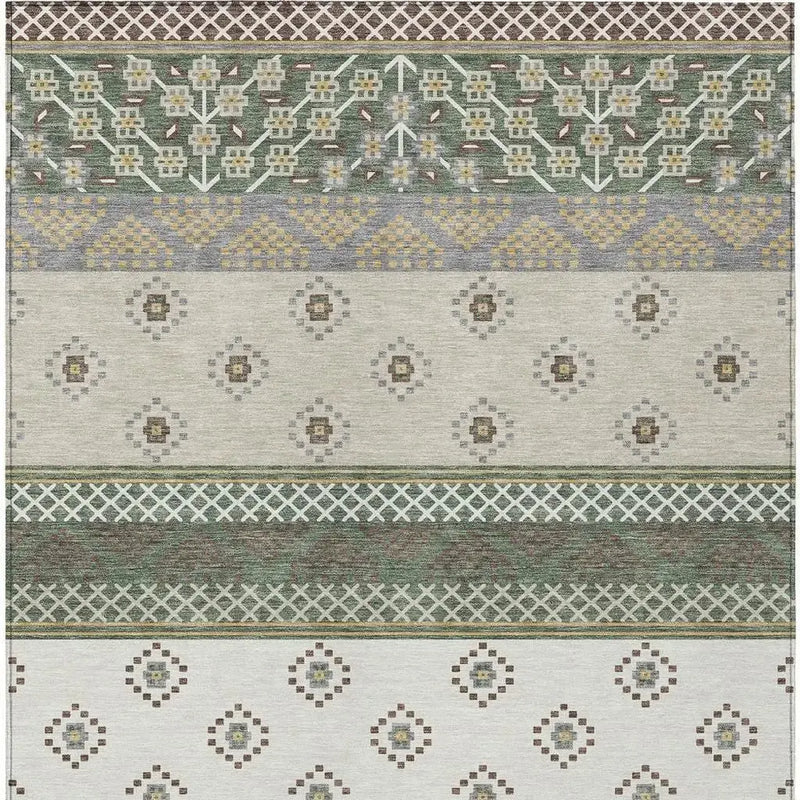 5' X 8' Green And Copper Striped Washable Indoor Outdoor Area Rug Homeroots Outdoor