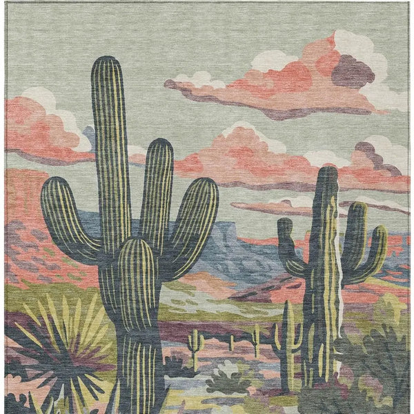 5' X 8' Green And Coral Trees Washable Indoor Outdoor Area Rug Homeroots Outdoor