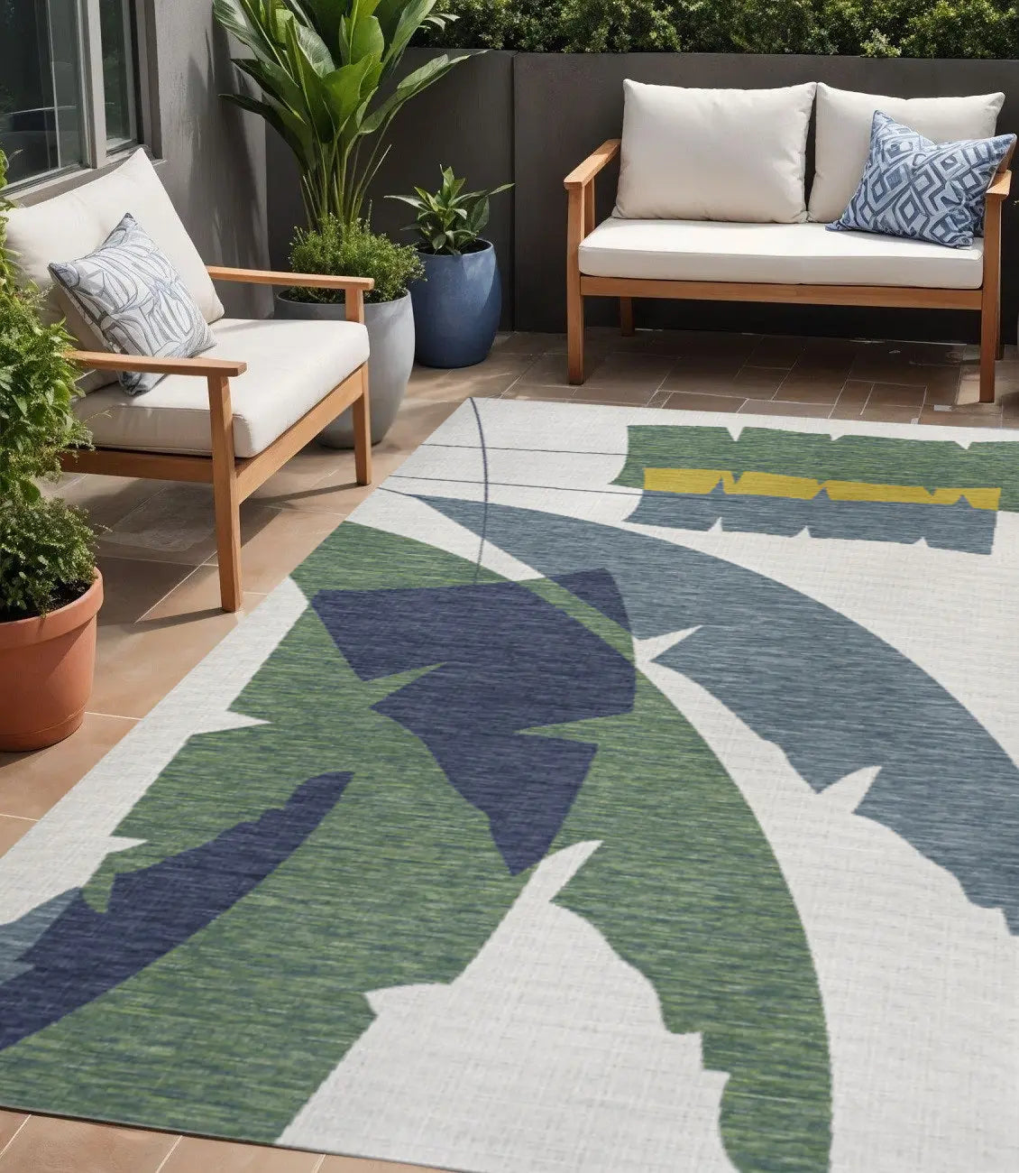 5' X 8' Green And Cream Abstract Indoor Outdoor Area Rug Homeroots Outdoor
