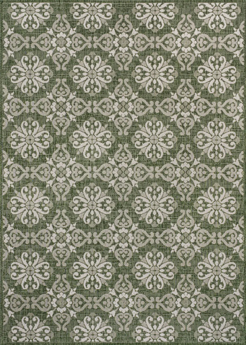 5' X 8' Green And Cream Floral Indoor Outdoor Area Rug - GreatEagleInc