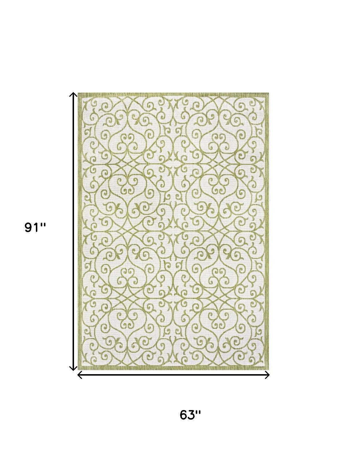 5' X 8' Green And Cream Geometric Indoor Outdoor Area Rug Homeroots Outdoor