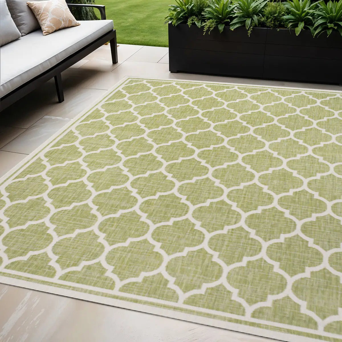 5' X 8' Green And Cream Geometric Indoor Outdoor Area Rug Homeroots Outdoor