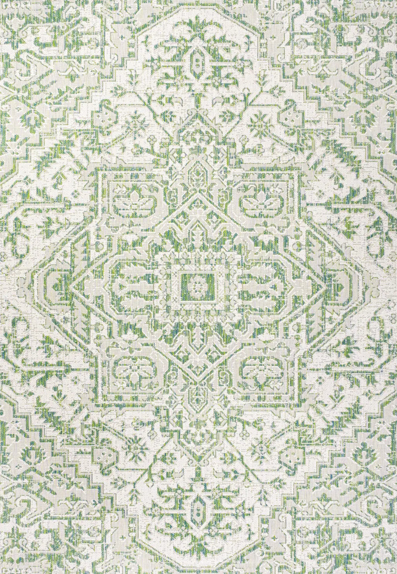 5' X 8' Green And Cream Medallion Indoor Outdoor Area Rug Homeroots Outdoor
