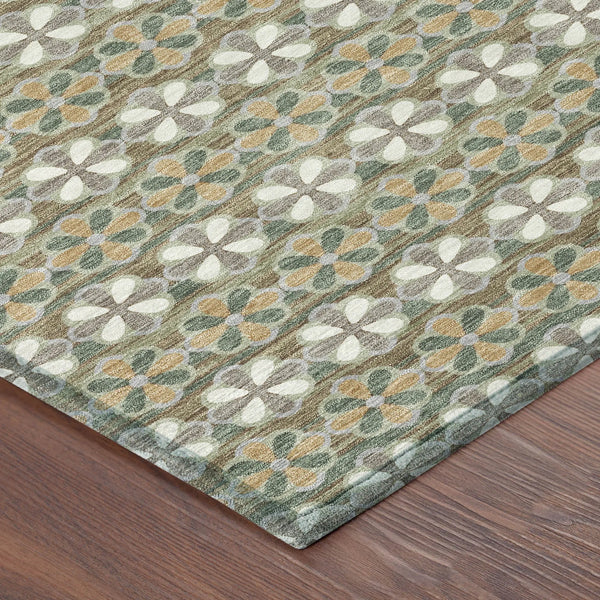 5' X 8' Green And Cream Striped Washable Indoor Outdoor Area Rug Homeroots Outdoor