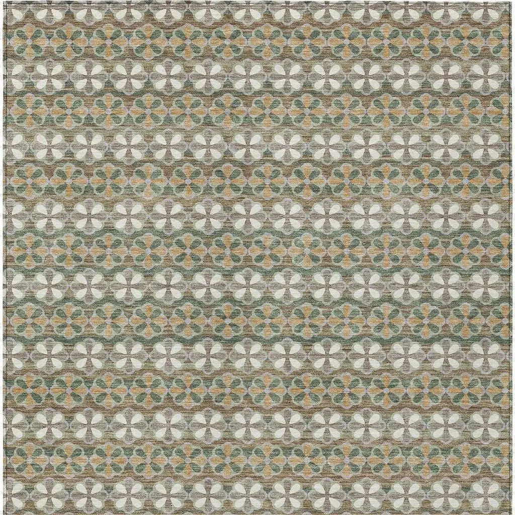 5' X 8' Green And Cream Striped Washable Indoor Outdoor Area Rug Homeroots Outdoor