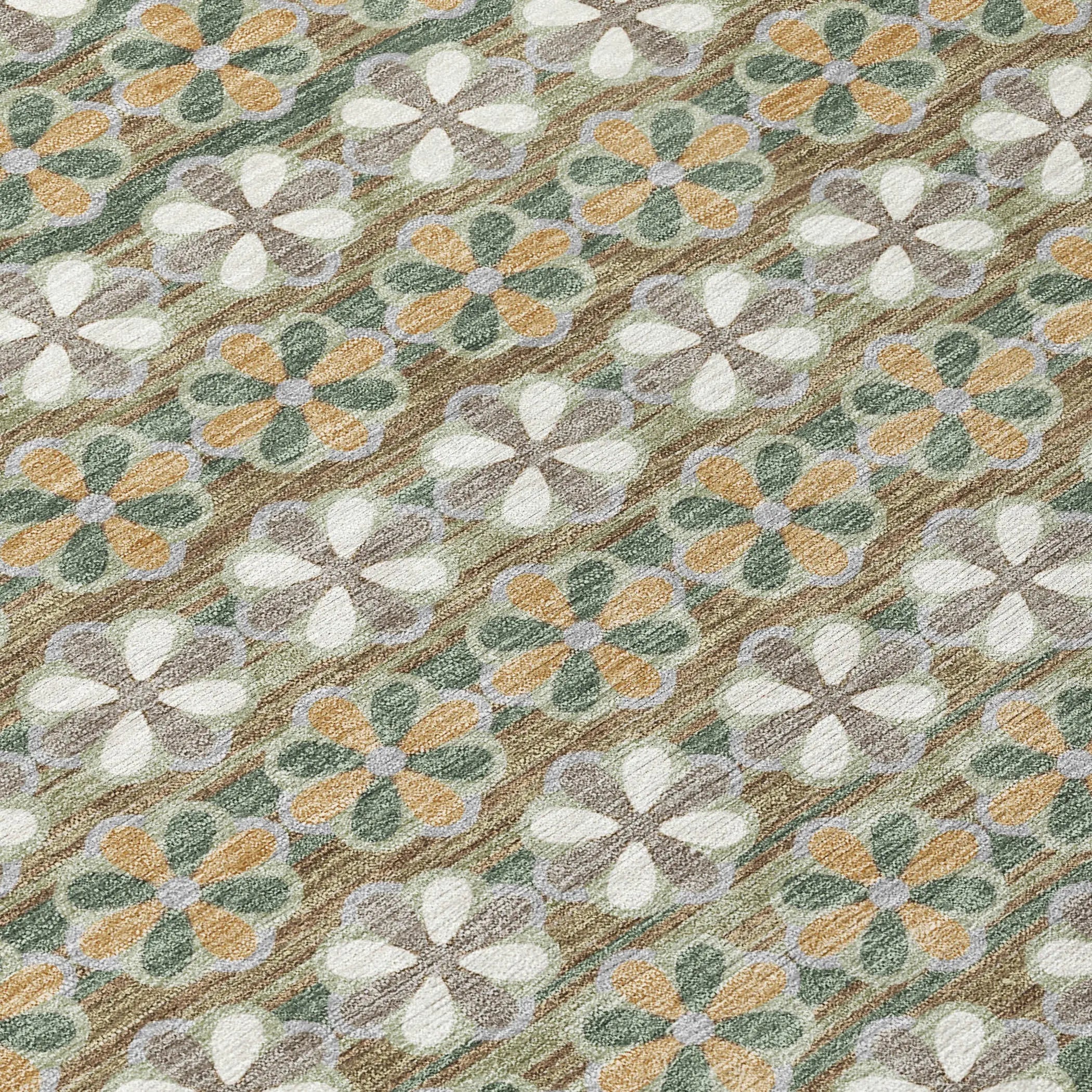 5' X 8' Green And Cream Striped Washable Indoor Outdoor Area Rug Homeroots Outdoor