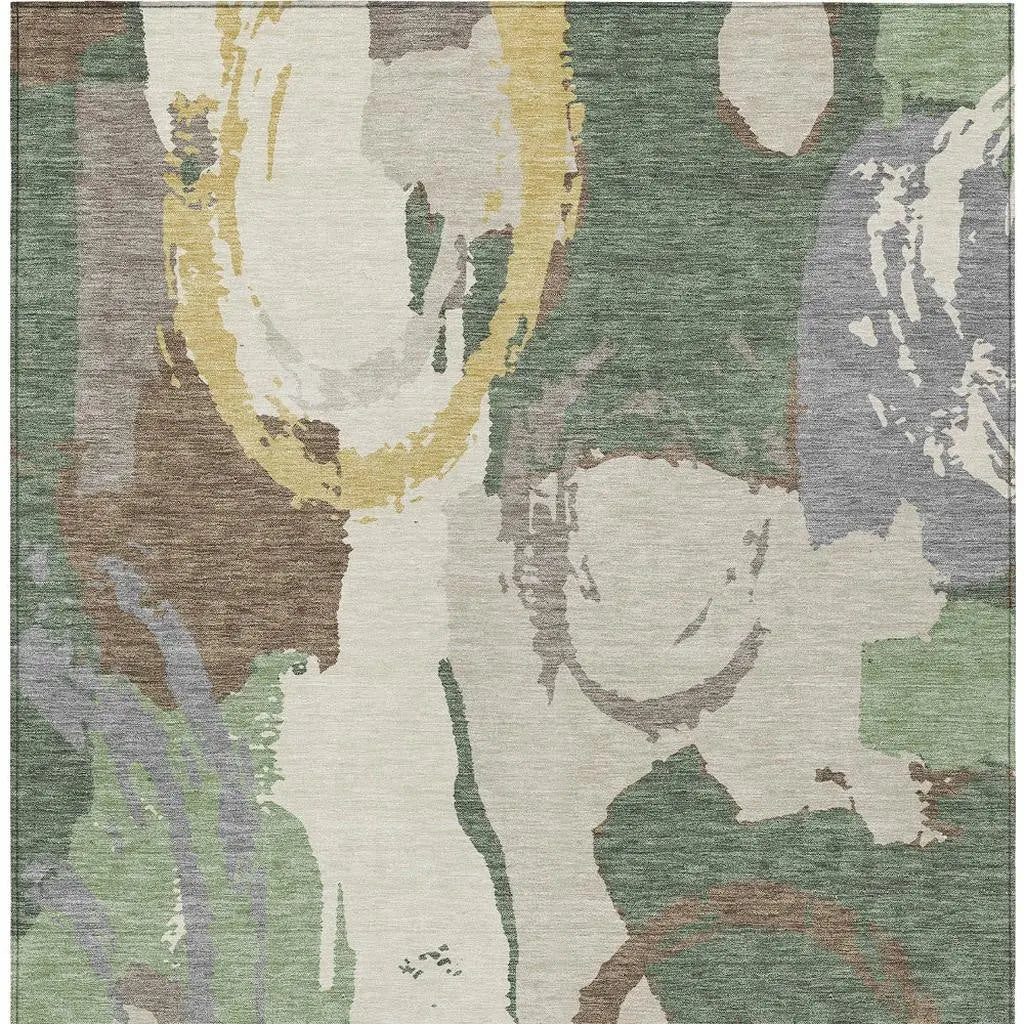 5' X 8' Green And Denim Blue Abstract Washable Indoor Outdoor Area Rug Homeroots Outdoor