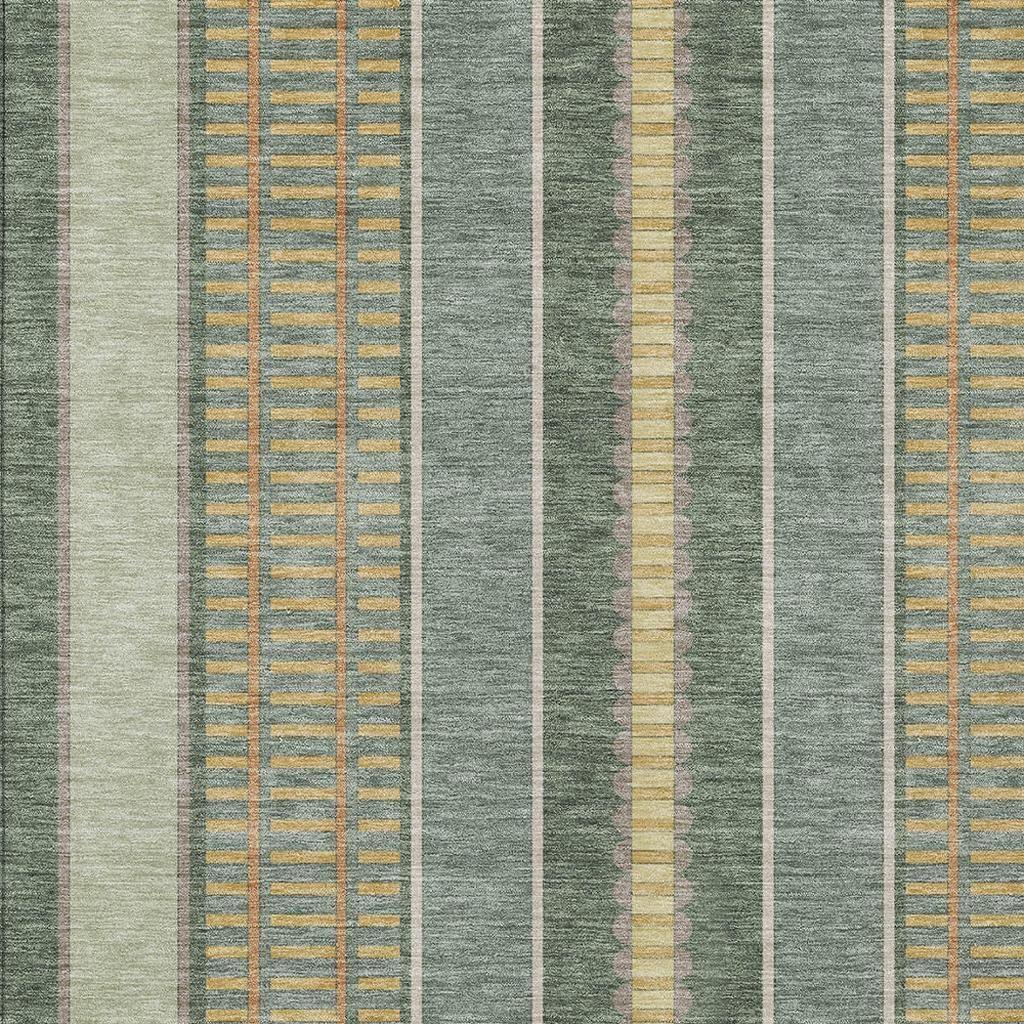 5' X 8' Green And Denim Blue Striped Washable Indoor Outdoor Area Rug Homeroots Outdoor