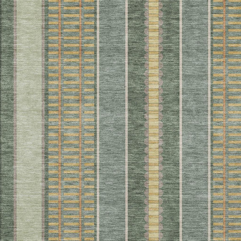 5' X 8' Green And Denim Blue Striped Washable Indoor Outdoor Area Rug Homeroots Outdoor