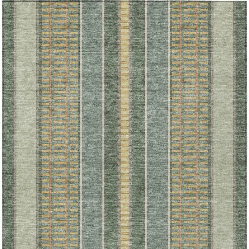 5' X 8' Green And Denim Blue Striped Washable Indoor Outdoor Area Rug Homeroots Outdoor