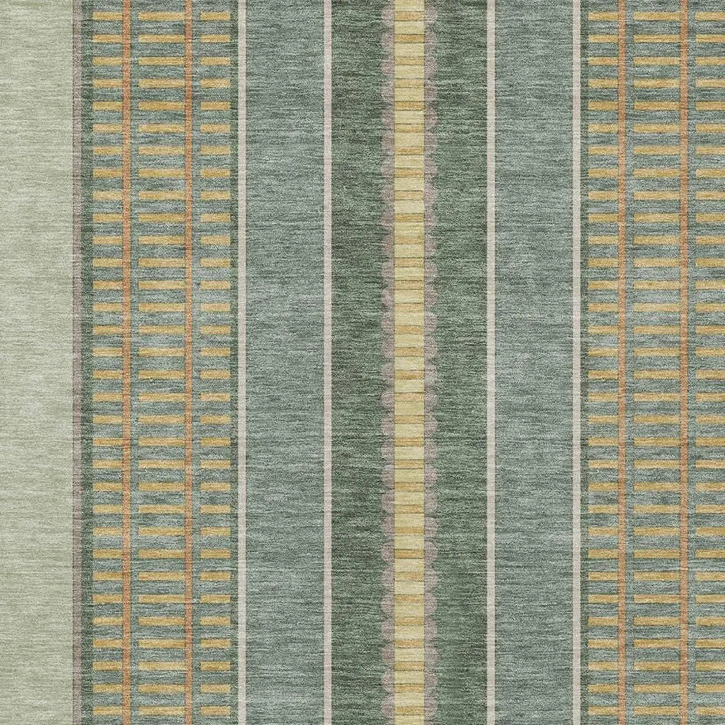 5' X 8' Green And Denim Blue Striped Washable Indoor Outdoor Area Rug Homeroots Outdoor