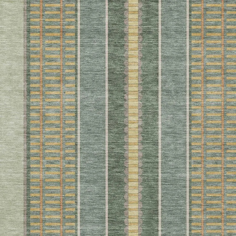 5' X 8' Green And Denim Blue Striped Washable Indoor Outdoor Area Rug Homeroots Outdoor