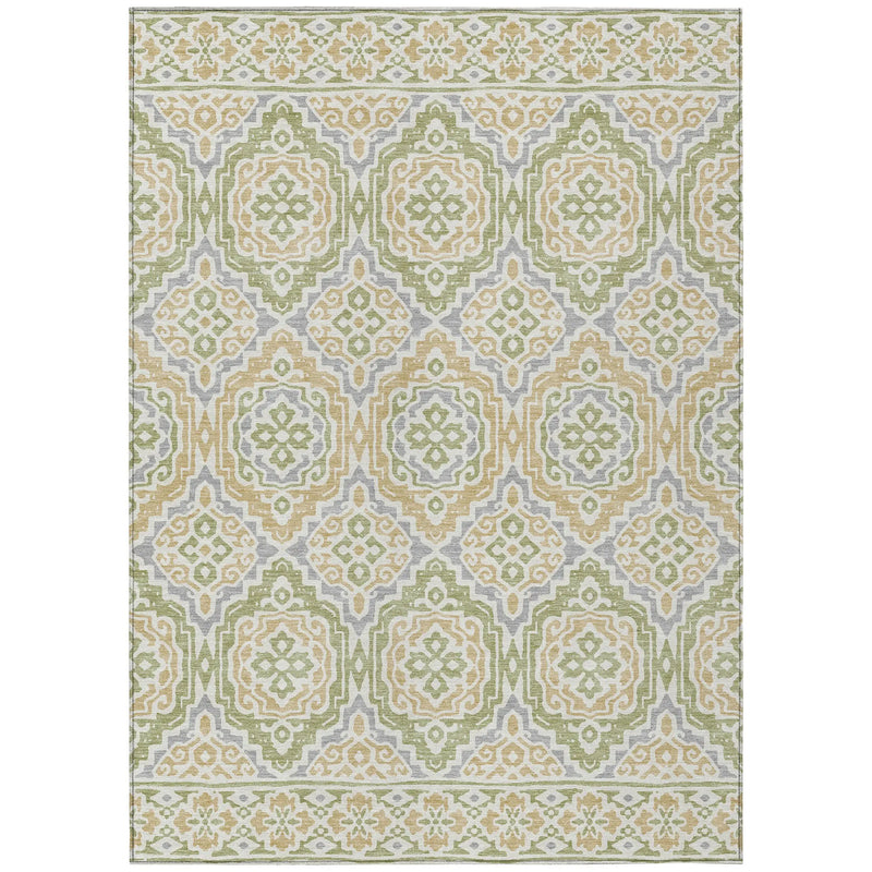 5' X 8' Green And Denim Blue Tribal Washable Indoor Outdoor Area Rug Homeroots Outdoor