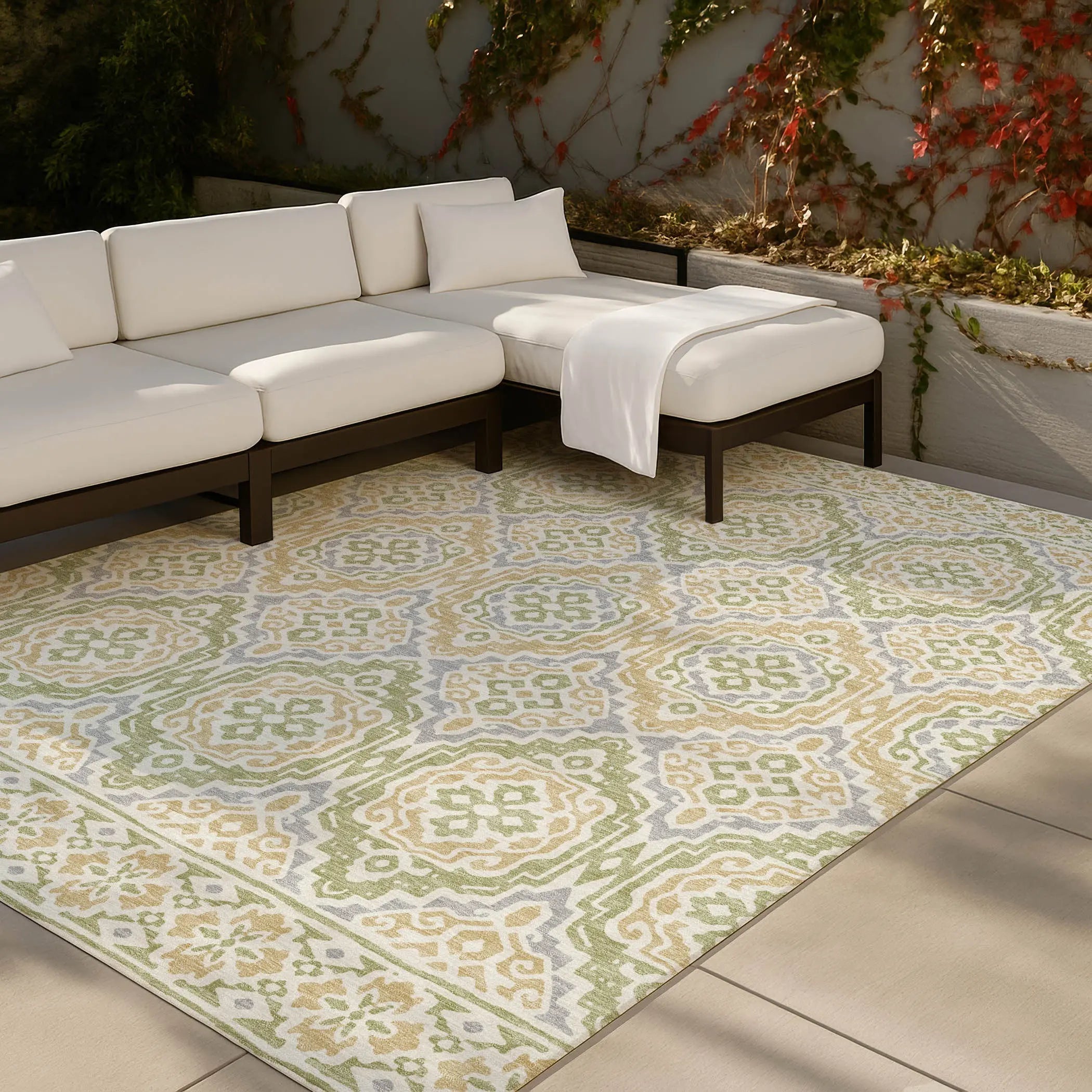 5' X 8' Green And Denim Blue Tribal Washable Indoor Outdoor Area Rug Homeroots Outdoor